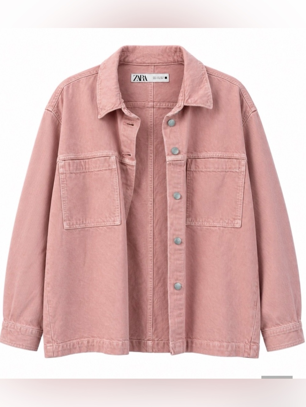 ZARA Light Pink Oversized Denim-Style Shacket XS